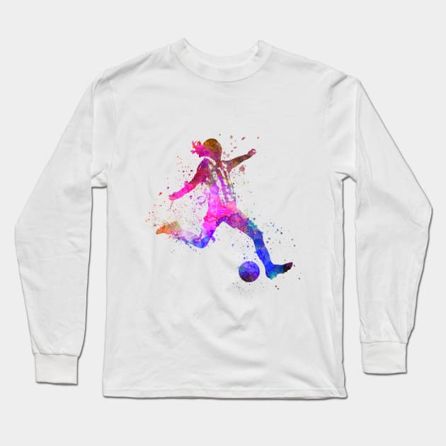 Girl playing soccer football player silhouette Long Sleeve T-Shirt by PaulrommerArt